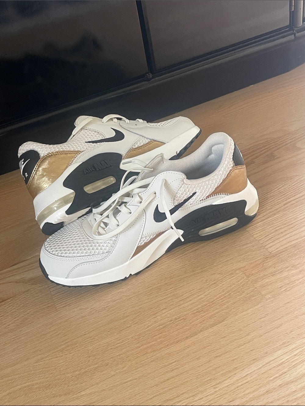 Nike White, Black & Gold Air Max Sneakers